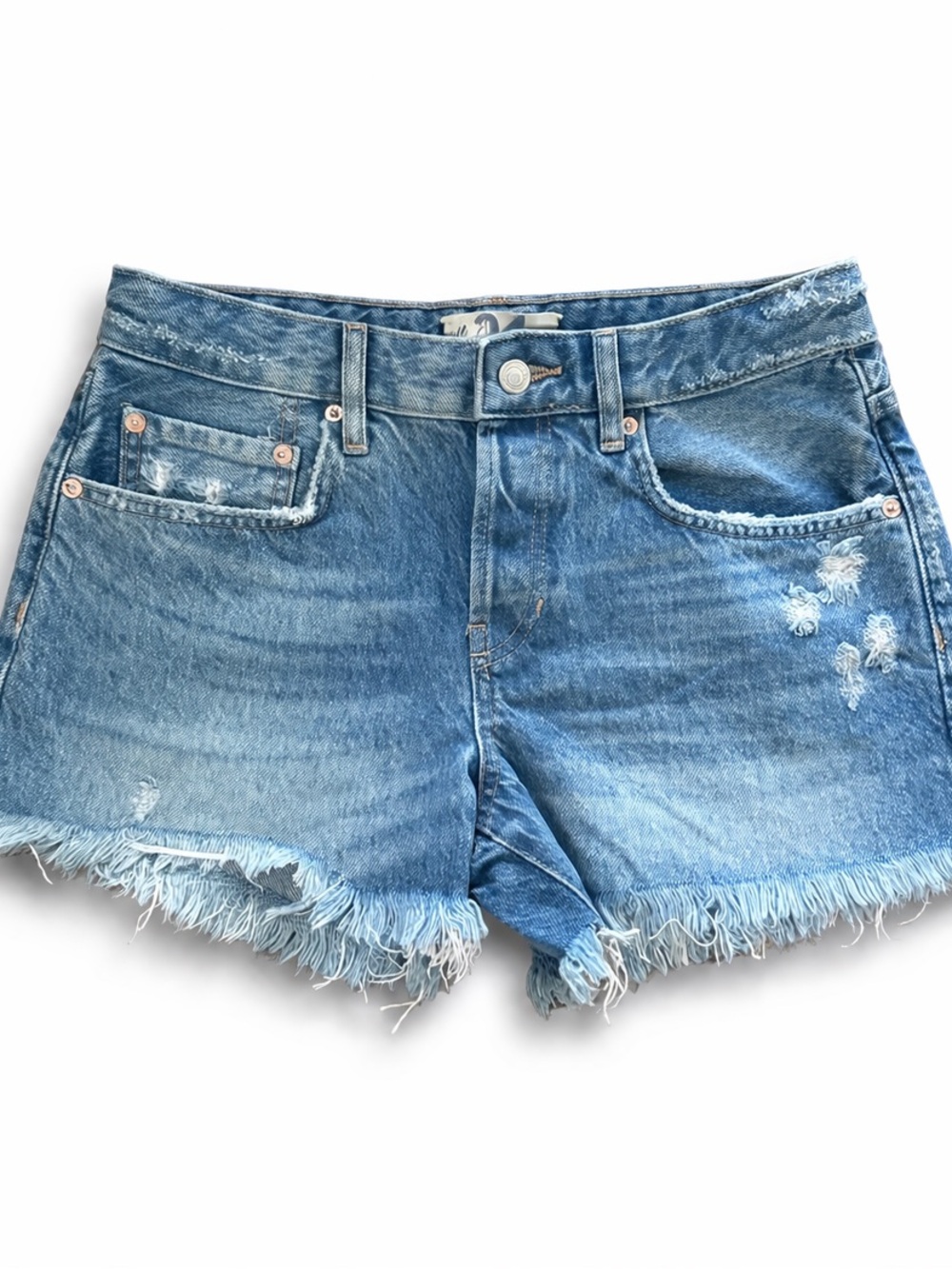 Free People Washed Blue Distressed Denim Shorts